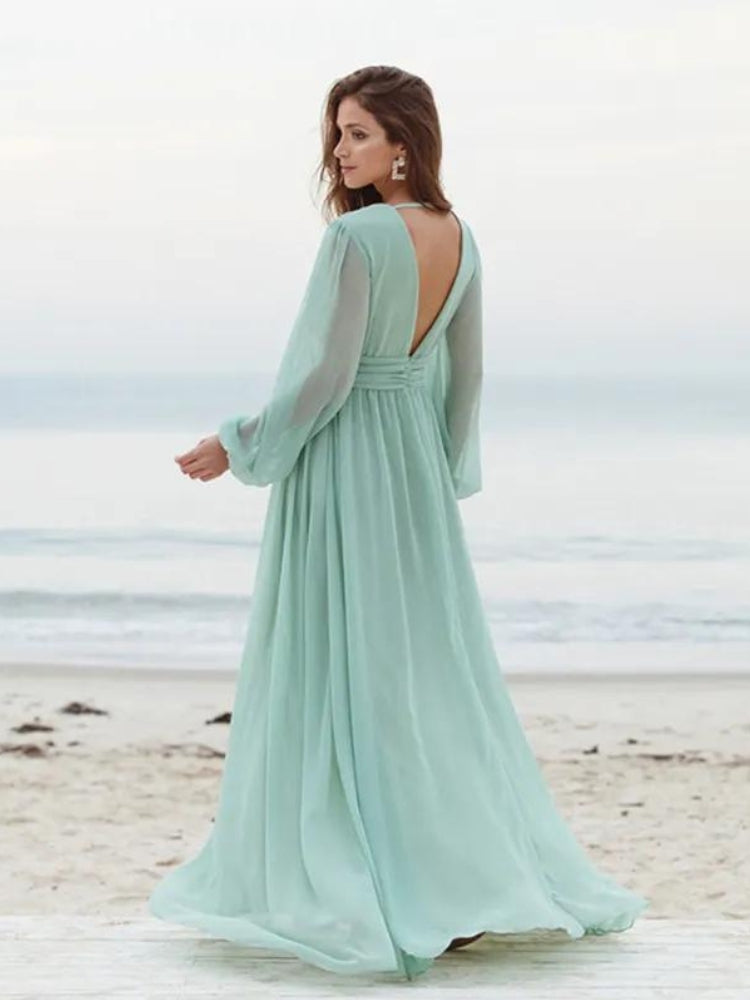Robe demoiselle d'honneur couleur vert d'eau de dos
