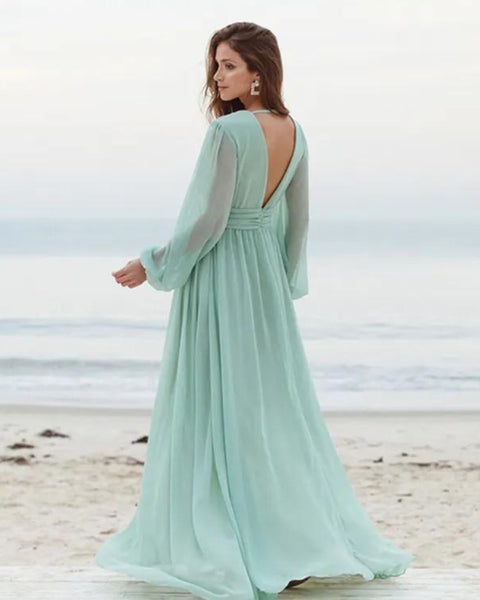 Robe demoiselle d'honneur couleur vert d'eau de dos