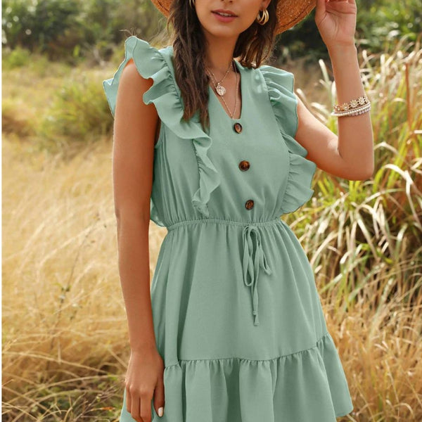 Robe volants vert d'eau