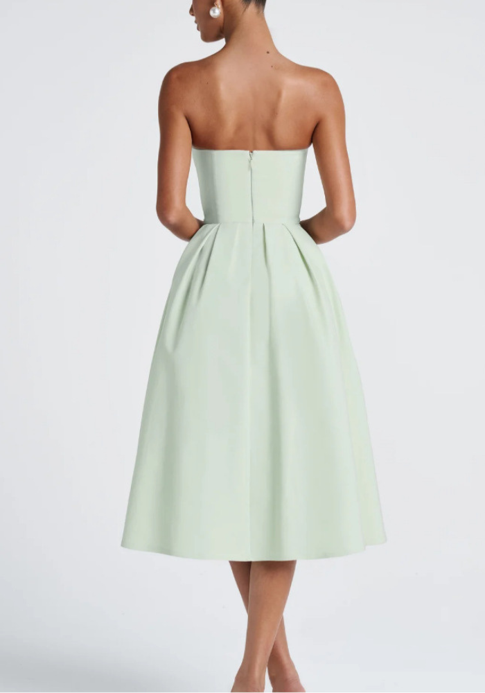 Robe cocktail midi bustier vert sauge
