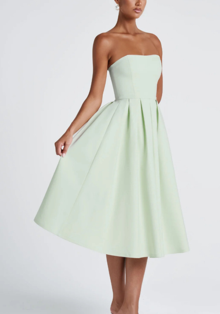 Robe cocktail midi bustier vert sauge