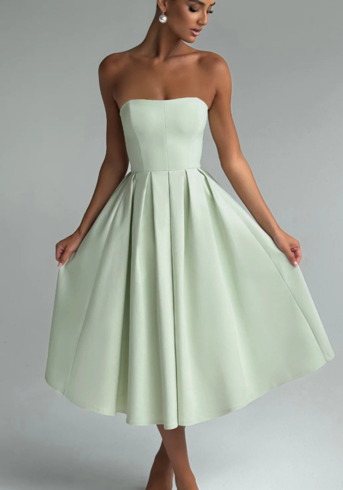 Robe cocktail midi bustier vert sauge