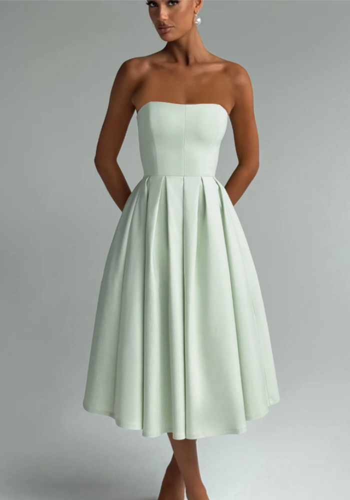 Robe cocktail midi bustier vert sauge