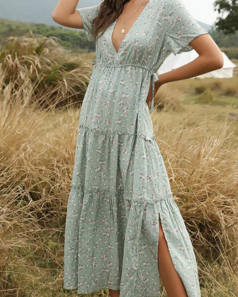 Robe bohème vert d’eau mi longue