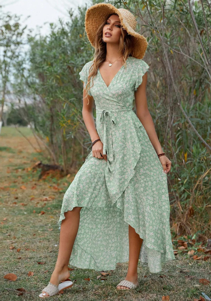 Robe fleurie vert d’eau champêtre