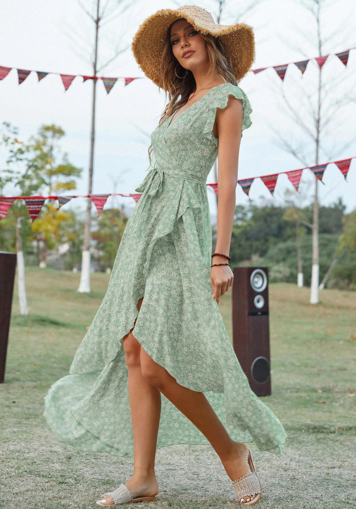 Robe fleurie vert d’eau bohème
