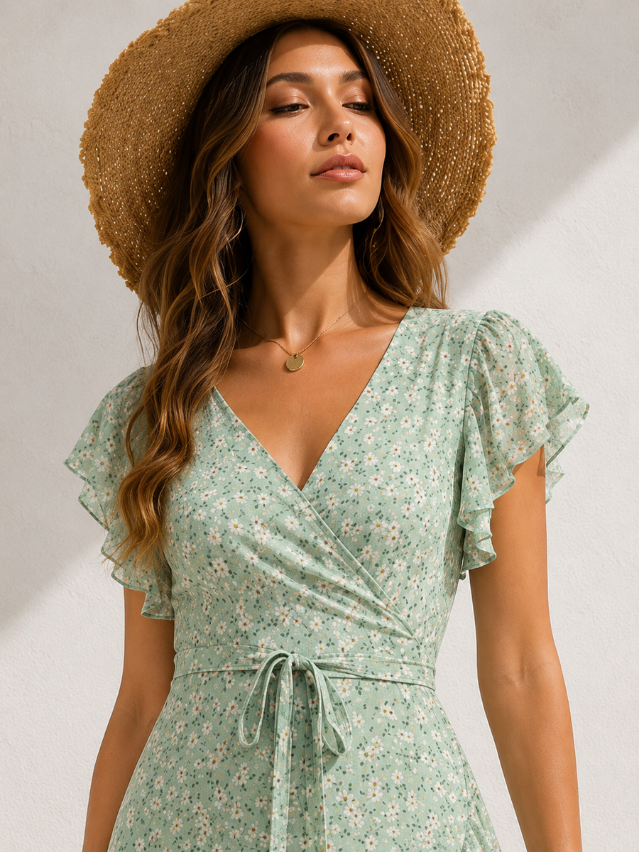 Robe fleurie vert d'eau