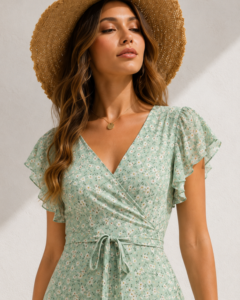 Robe fleurie vert d'eau