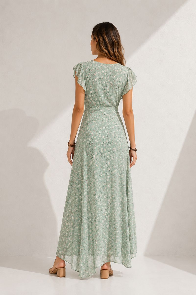 Robe fleurie vert d'eau