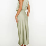 Robe de Soirée Couleur Vert d’Eau de profil