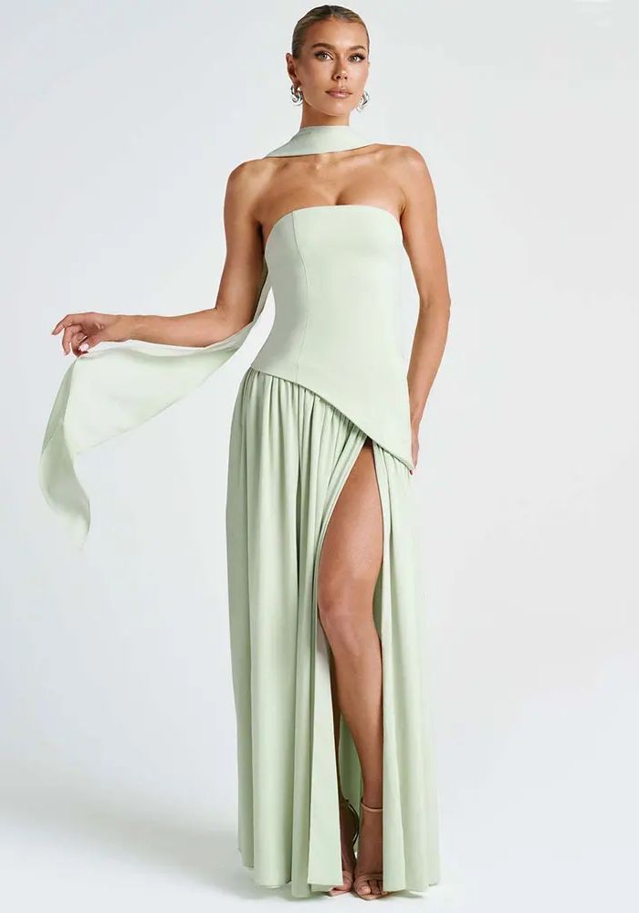 Robe cocktail bustier vert d'eau 