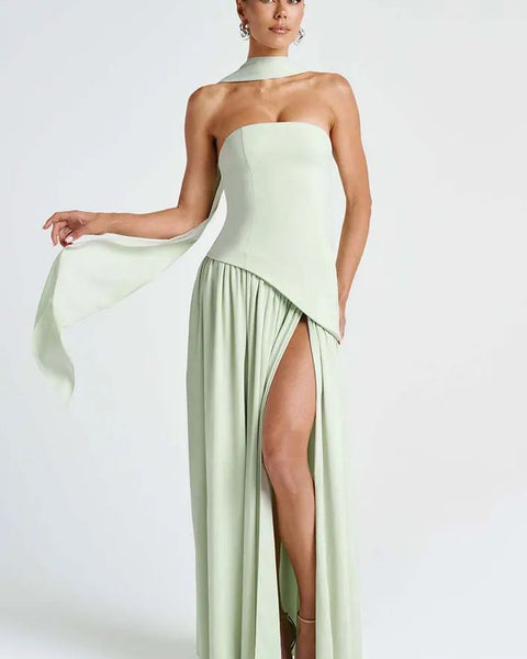 Robe cocktail bustier vert d'eau 