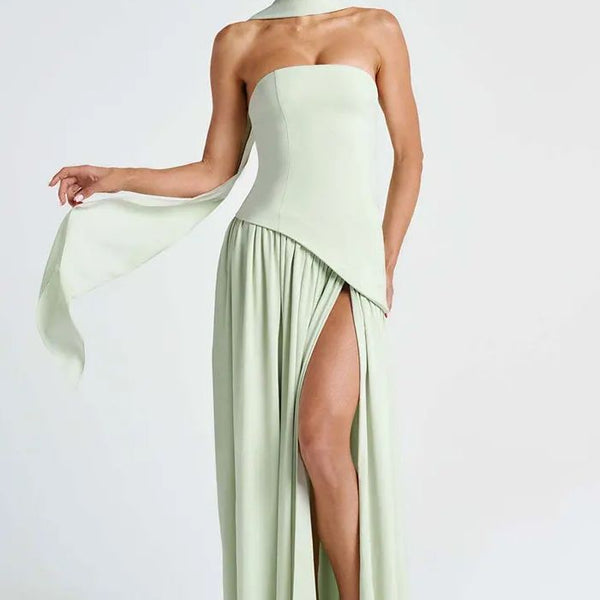 Robe cocktail bustier vert d'eau 