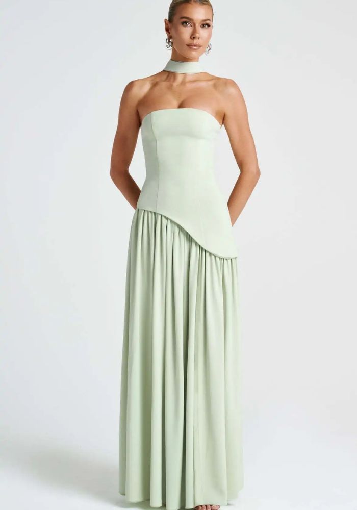 robe cocktail bustier vert d'eau 