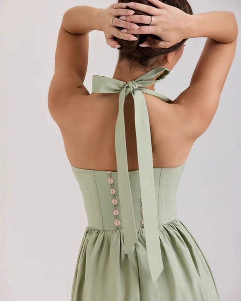Robe dos nu vert d'eau