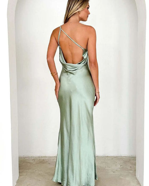 Robe longue satin vert d'eau