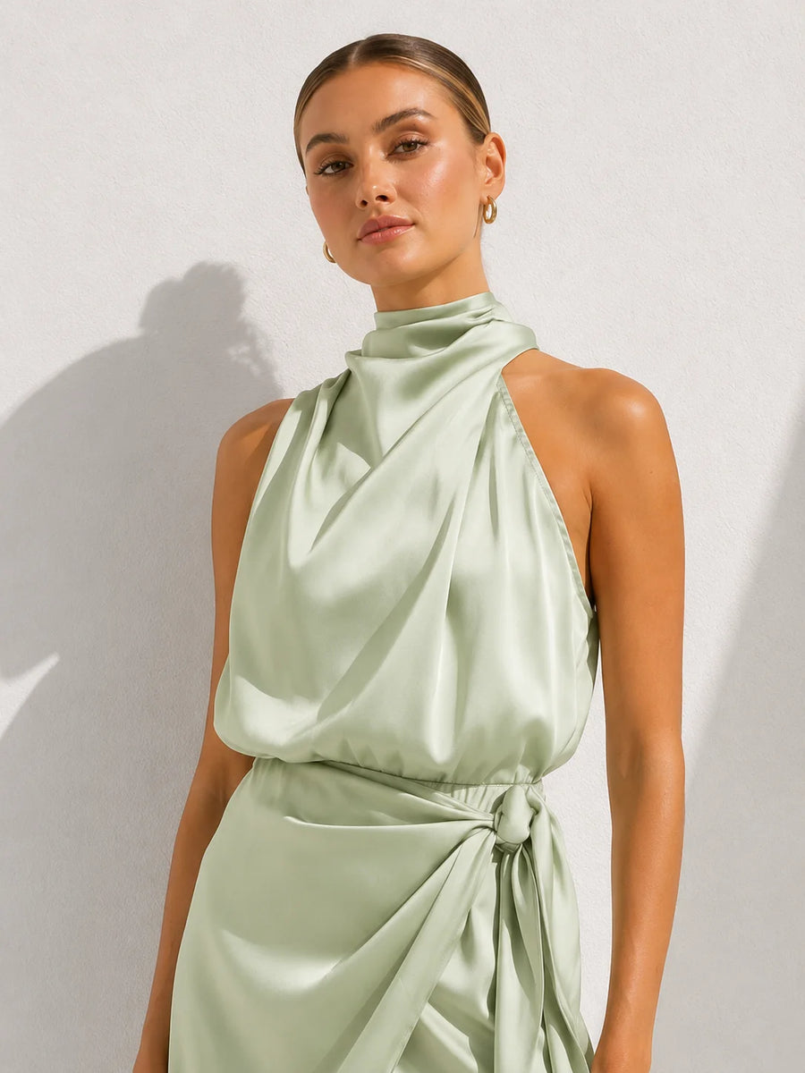 Robe Courte Satiné Vert d’Eau
