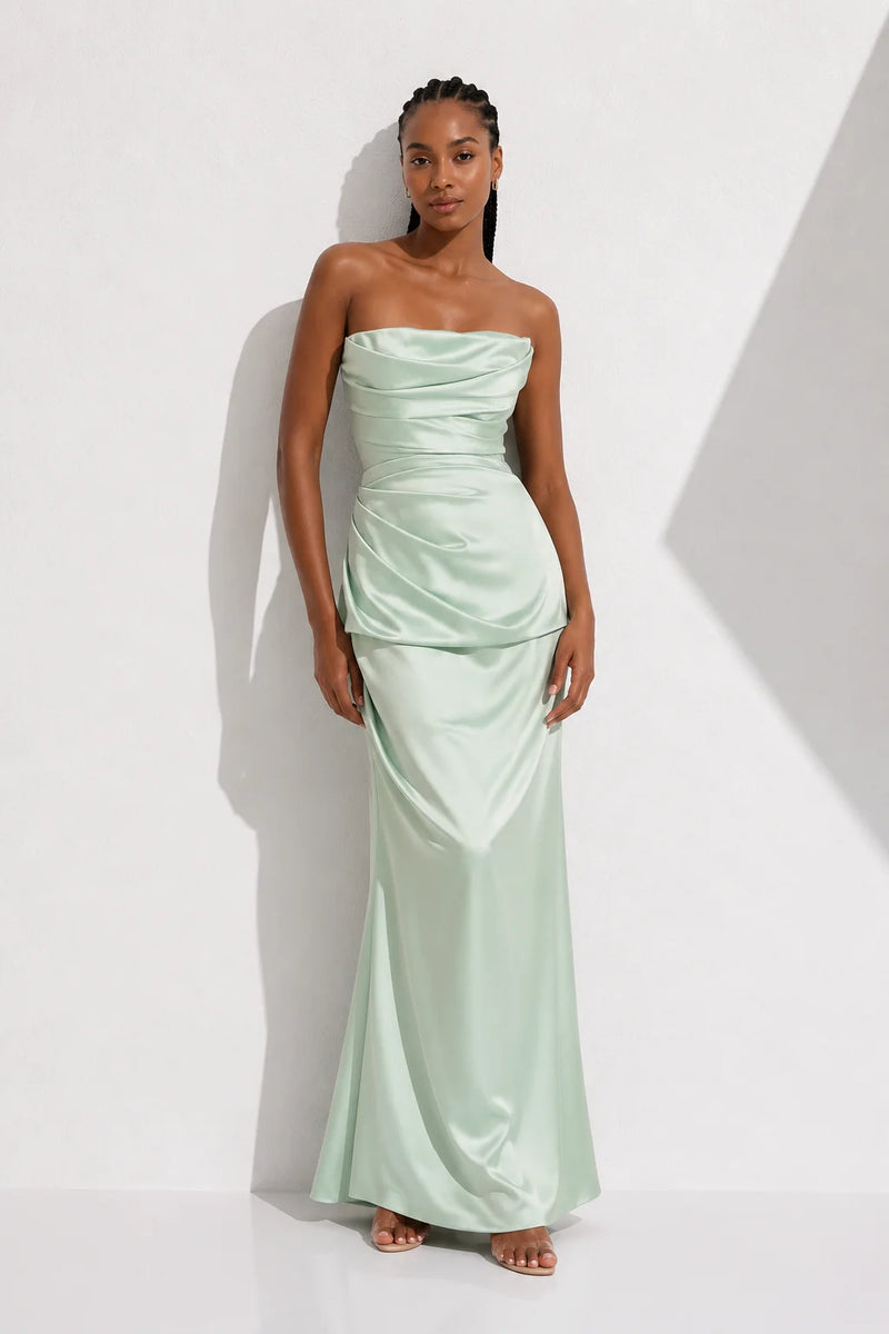 Robe demoiselle d’honneur vert d’eau satinée