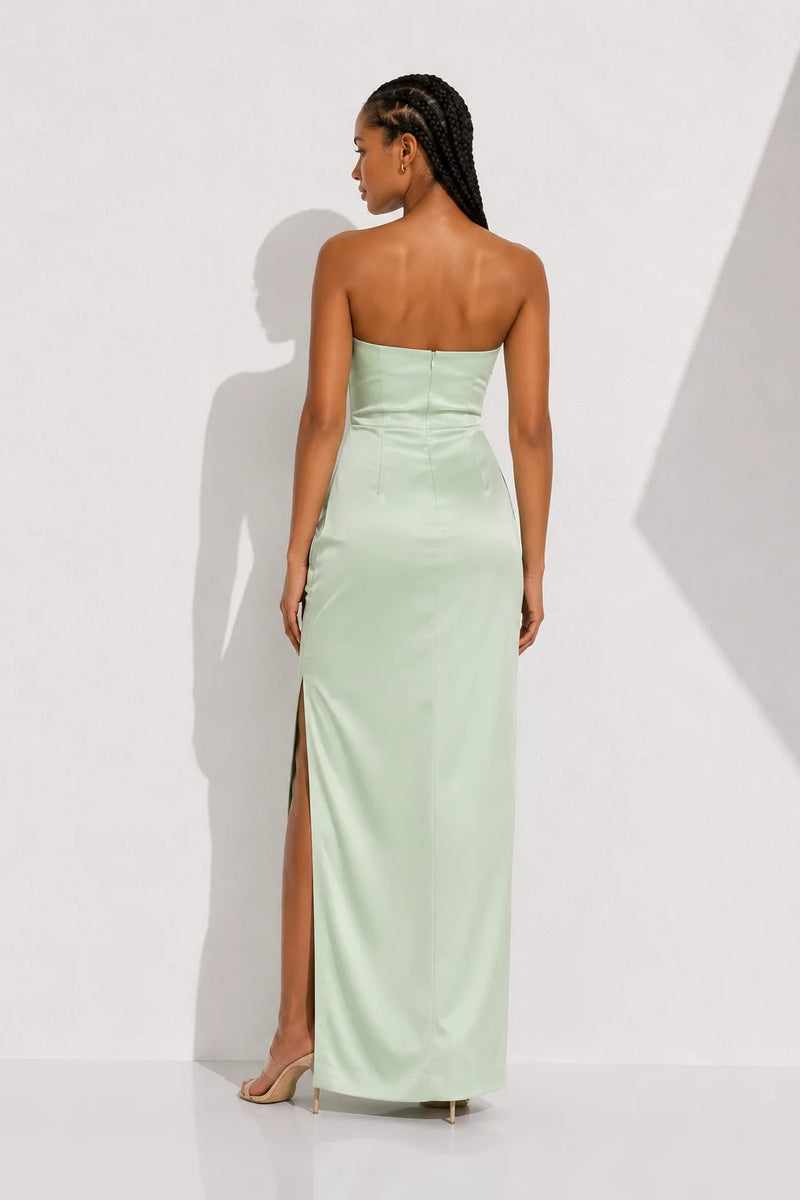 Robe demoiselle d’honneur vert d’eau satinée