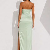 Robe demoiselle d’honneur vert d’eau satinée