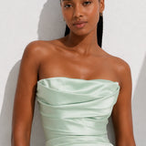 Robe demoiselle d’honneur vert d’eau satinée