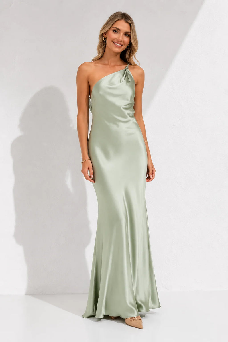 Robe Longue Satin Vert d’Eau