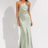 Robe Longue Satin Vert d’Eau