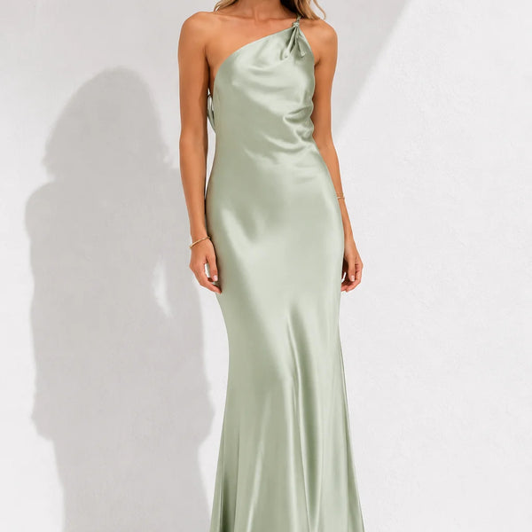 Robe Longue Satin Vert d’Eau