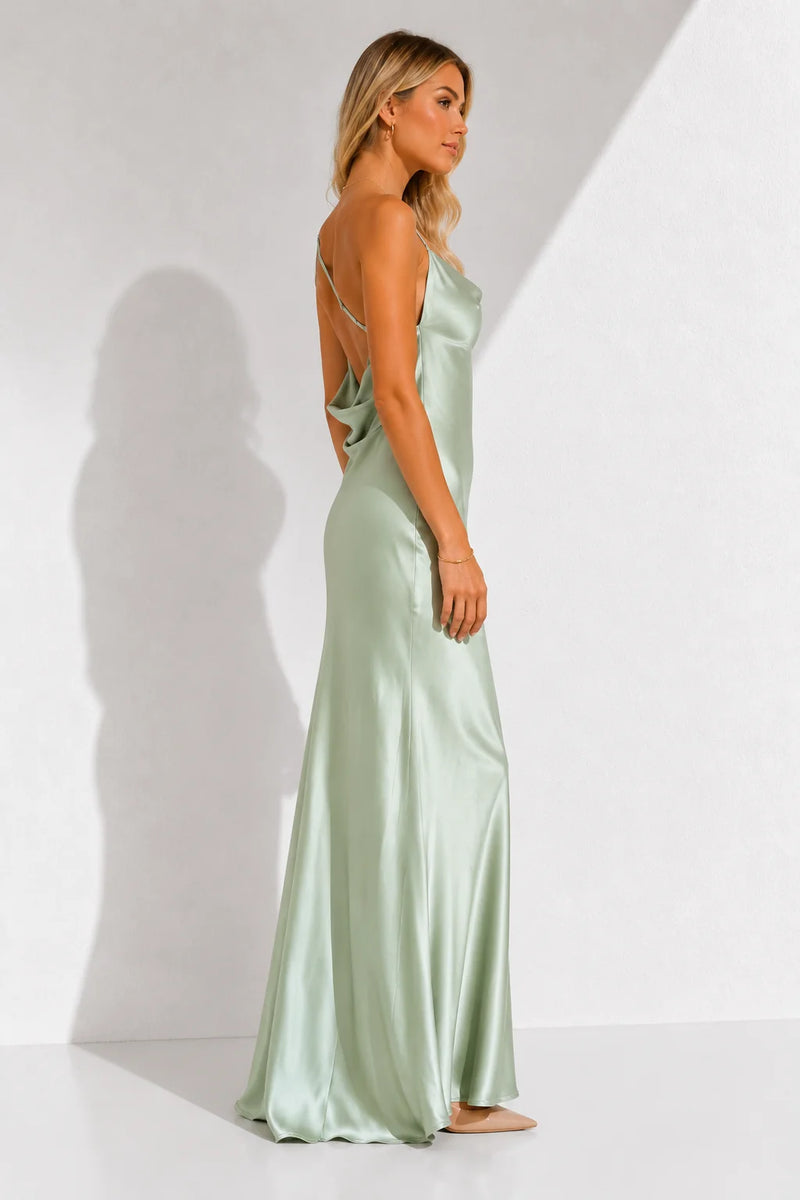 Robe Longue Satin Vert d’Eau