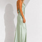 Robe Longue Satin Vert d’Eau