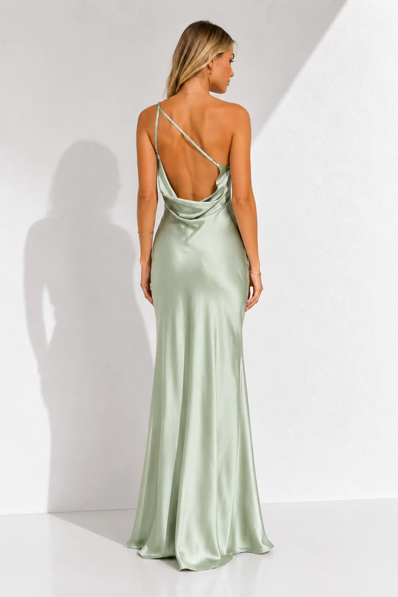 Robe Longue Satin Vert d’Eau