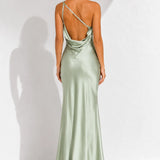 Robe Longue Satin Vert d’Eau