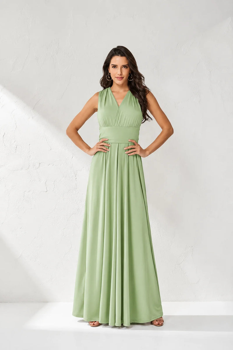 Robe Vert d’Eau Évasée Multipostions